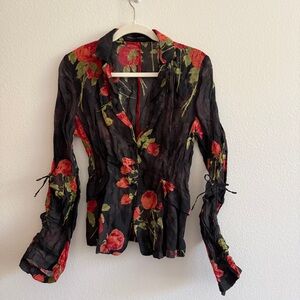 Sheer Floral Black and Red Women's Blazer